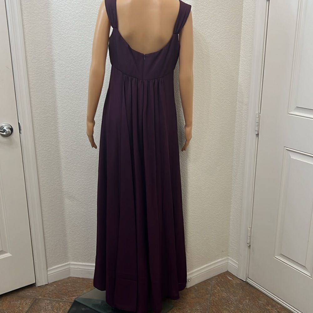 Michaelangelo Dress Sz 8 Plum Purple Diamond Accent Ruched Scoop Neck Maxi Lined - Picture 7 of 11